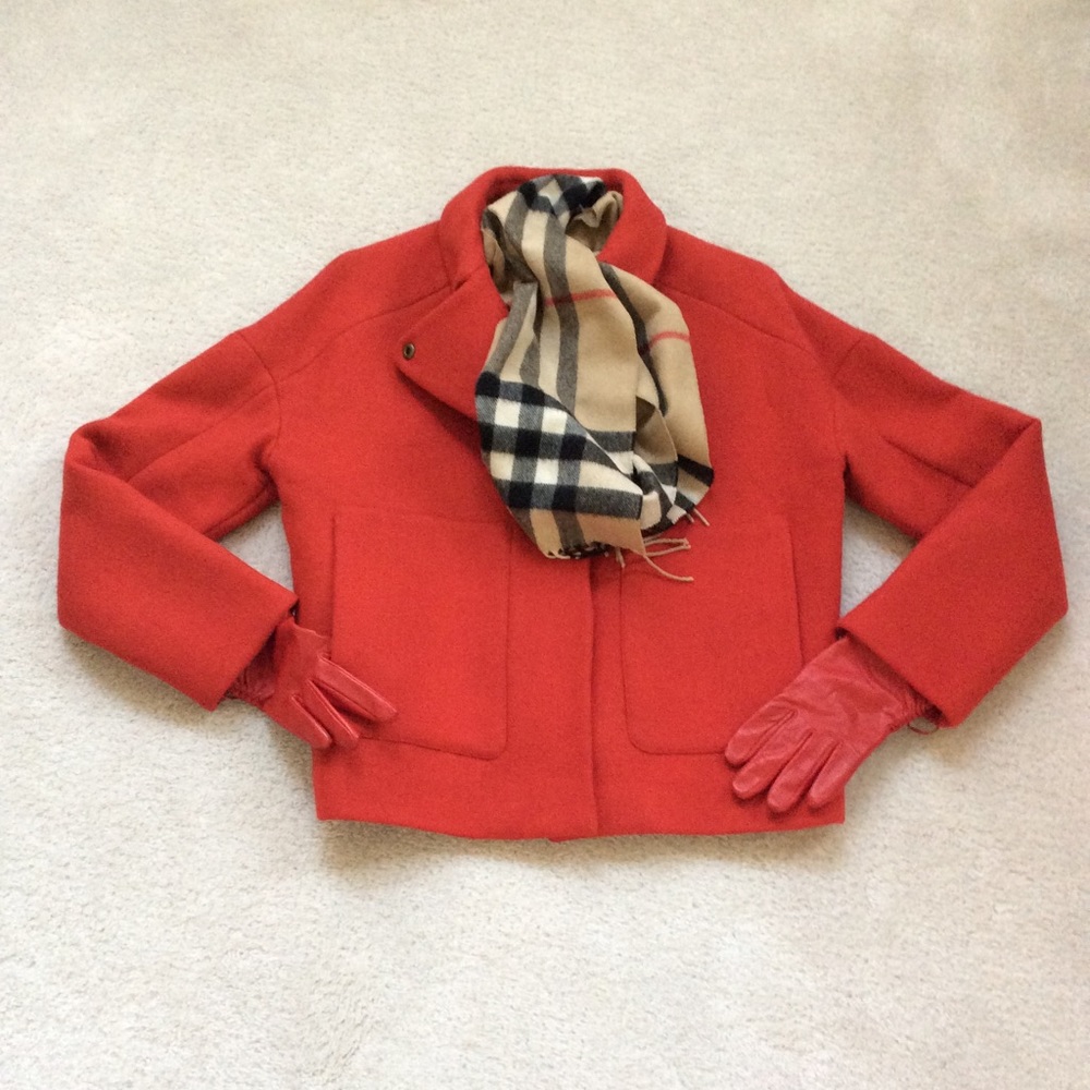 Stylish red wool, angora short winter jacket